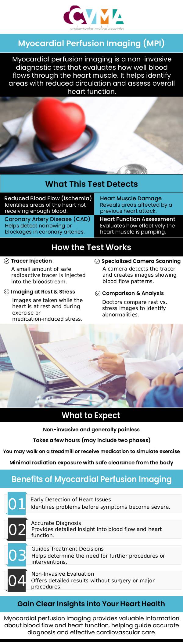 Using cardiac imaging, such as myocardial perfusion imaging, doctors can determine if your heart is receiving enough blood and whether it is pumping efficiently. It is also used to diagnose damaged heart muscle in a heart attack. Myocardial perfusion imaging is performed at Cardiovascular Medical Associates by our board-certified cardiologists, Kaushal Tamboli, MD FACC, Paiboon Mahaisavariya MD FACC and Paul Yoshino MD and his team of experts. For more information, contact us or book an appointment online. We serve patients from Downey, CA and surrounding areas. Using cardiac imaging, such as myocardial perfusion imaging, doctors can determine if your heart is receiving enough blood and whether it is pumping efficiently. It is also used to diagnose damaged heart muscle in a heart attack. Myocardial perfusion imaging is performed at Cardiovascular Medical Associates by our board-certified cardiologists, Kaushal Tamboli, MD FACC, Paiboon Mahaisavariya MD FACC and Paul Yoshino MD and his team of experts. For more information, contact us or book an appointment online. We serve patients from Downey, CA and surrounding areas.